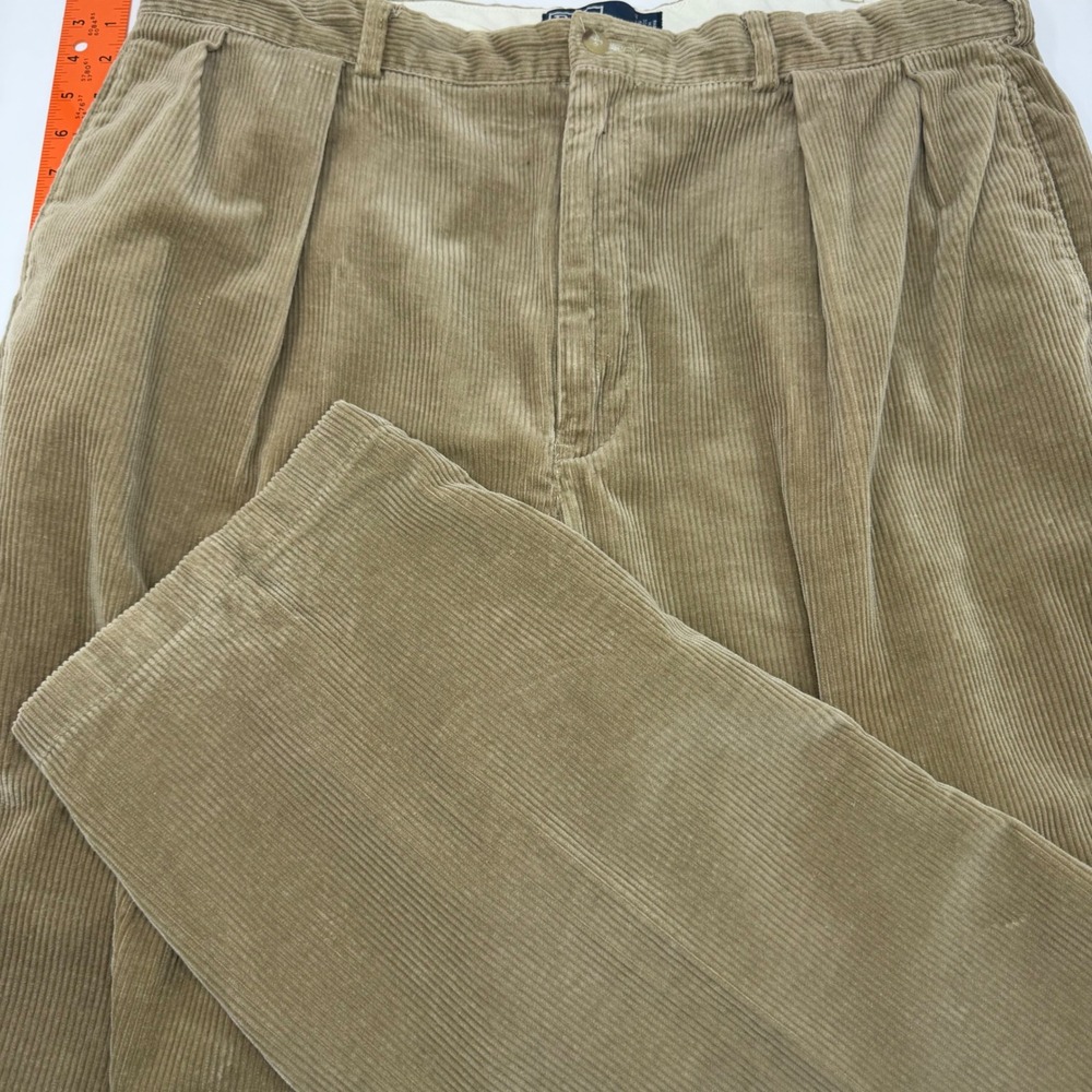 Polo Ralph Lauren Andrew Pant Tan Corduroy Pleated Trousers Mens 40x29 RN41381